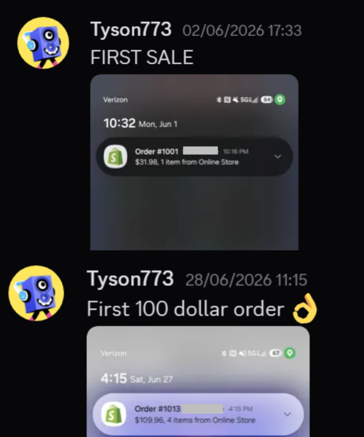 Student result: first sale and first $100 order